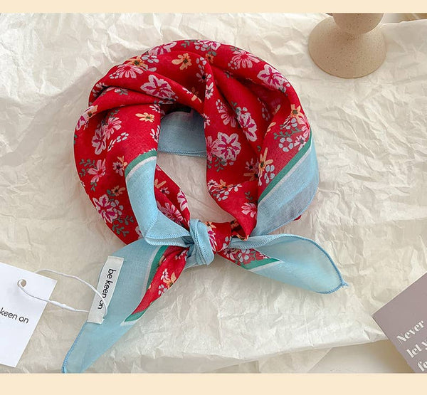 Red Passion Floral Bandana Square scarf - Lulu Bella Boutique