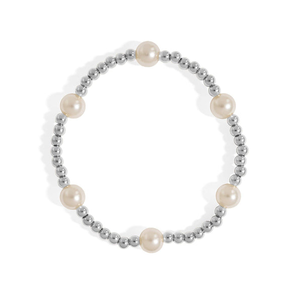 18K Gold PVD 8mm Kiska Glass Pearl Stretch Bracelet: Gold