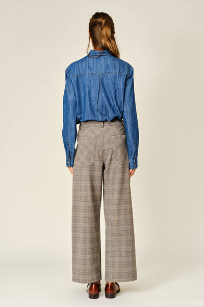 CLASSIC PLAID PLEATED PANTS: BROWN MULTI