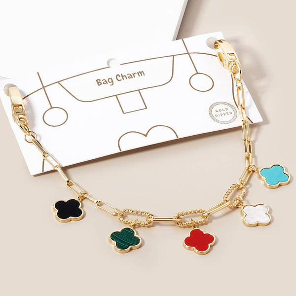 Gold Dipped Quatrefoil Charm Station Paperclip Chain Bag  Charm: Black,Gold,White - Lulu Bella Boutique