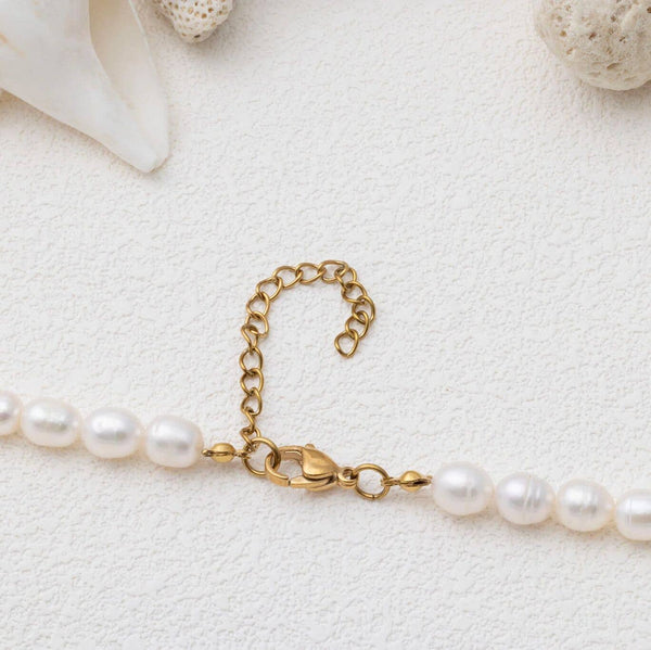 18K Gold PVD Freshwater Pearl Beaded Necklace: Gold