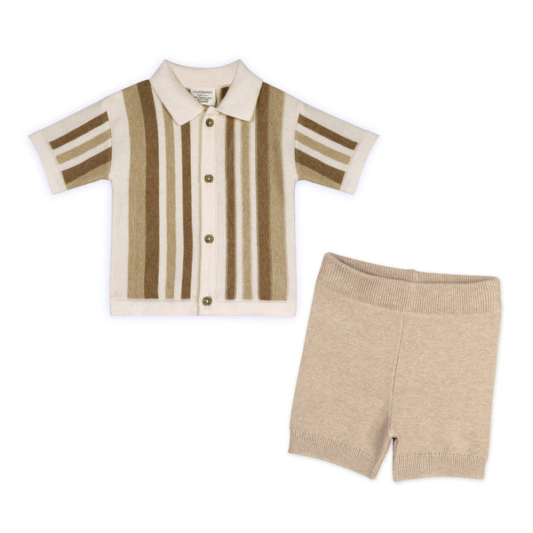 Archie Textured Stripe Baby Shirt & Shorts Set (Organic): Natural