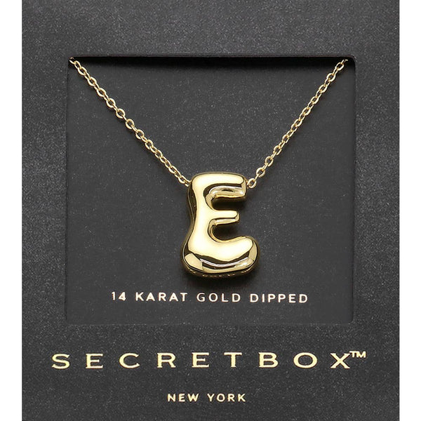 SECRET BOX_ 14K Gold Dipped Bubble Initial Pendant Necklace
: A