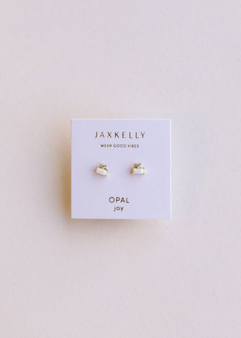 Double Stud Stack Gold Earrings - Opal White