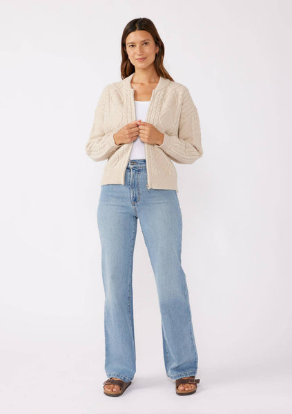 Long Sleeve Cable Zip-Up Coatigan: Natural