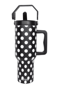 Black & White Polka Dots Tumbler With Designs: Black - Lulu Bella Boutique