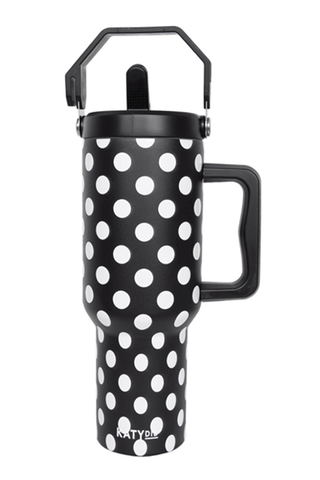 Black & White Polka Dots Tumbler With Designs: Black - Lulu Bella Boutique
