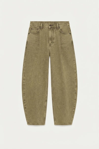 Olive Washed Barrel Leg Pants