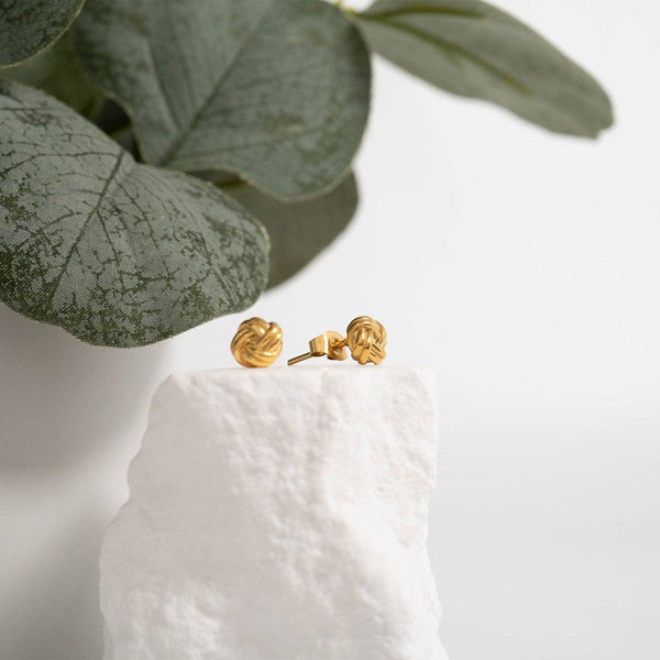 18K Gold PVD Stainless Steel Knot Stud Earrings: Gold - Lulu Bella Boutique