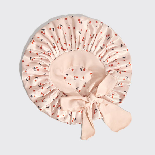 Adjustable Oversized Satin Bonnet - Cherry Print - Lulu Bella Boutique