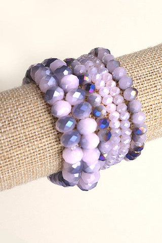 GLASS BEADED STRETCH BRACELET SET | 51B3032706: LAVENDER - Lulu Bella Boutique