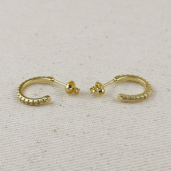 18k Gold Filled Thin Line Cubic Zirconia C Hoop Earrings: 18mm - Lulu Bella Boutique