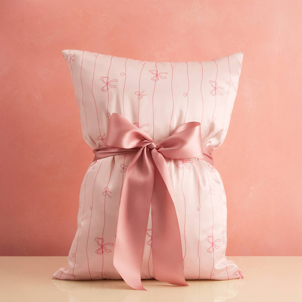 Satin Pillowcase in Striped Bows - Lulu Bella Boutique