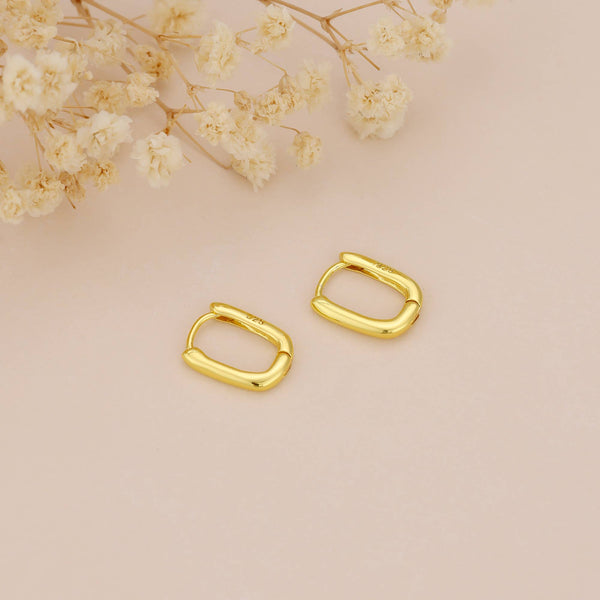 E079 gold hoop earrings, rectangular earrings, huggie hoops: Silver