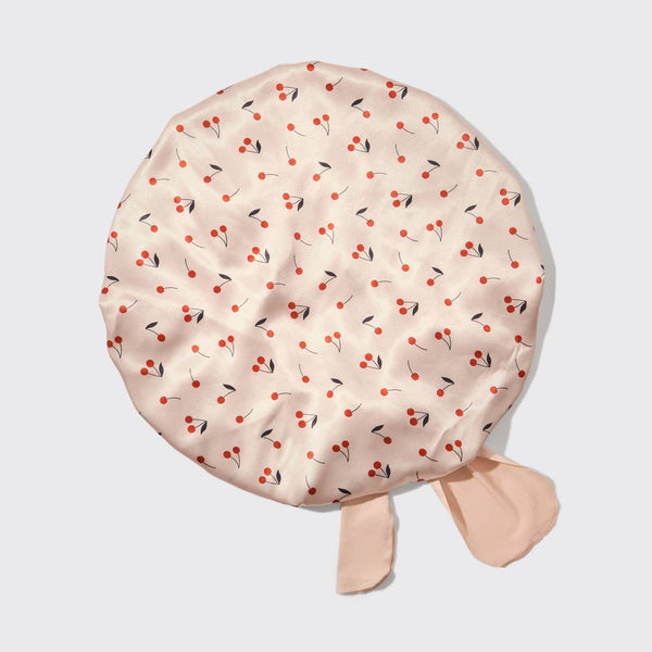 Adjustable Oversized Satin Bonnet - Cherry Print - Lulu Bella Boutique