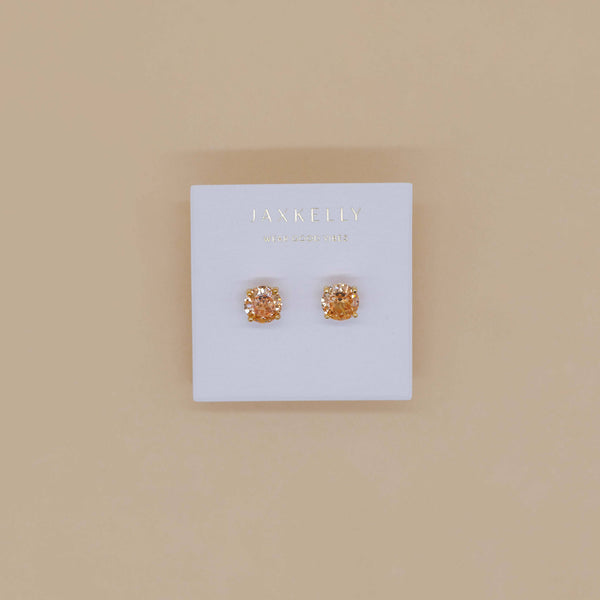 Round CZ- Champagne - Gold Earrings