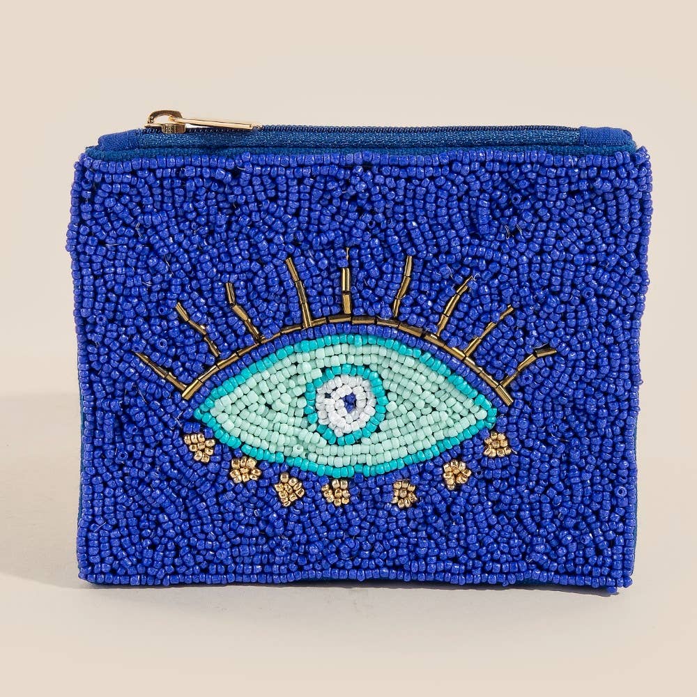 Seed Beaded Evil Eye Coin Purse: MULTI