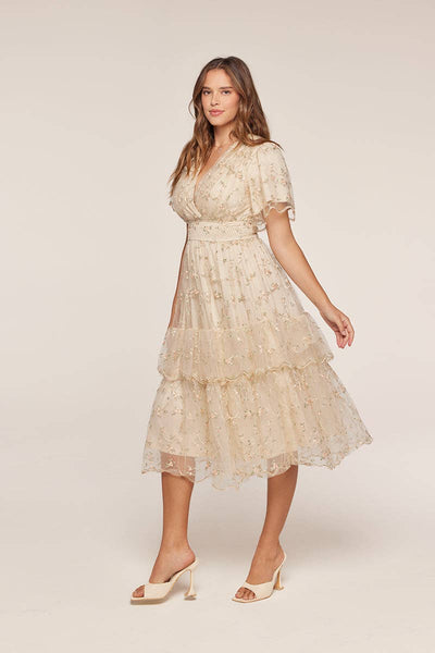Mesh Embroidery Dress: Peach/Sage / S - Lulu Bella Boutique