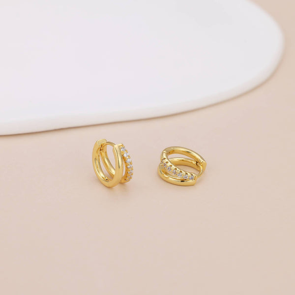 E182 double hoop huggie earring, double hoop earring: Silver