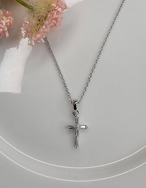 Cz Small Cross Necklace: Gold