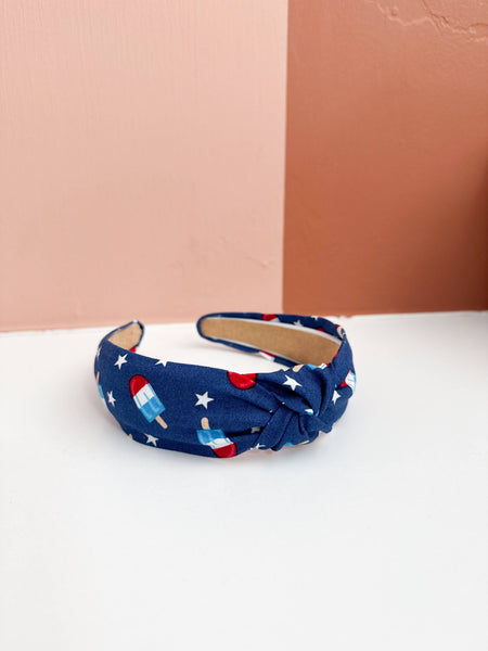 Royal Blue Popsicles 4th of July Top Knot Headband - Lulu Bella Boutique