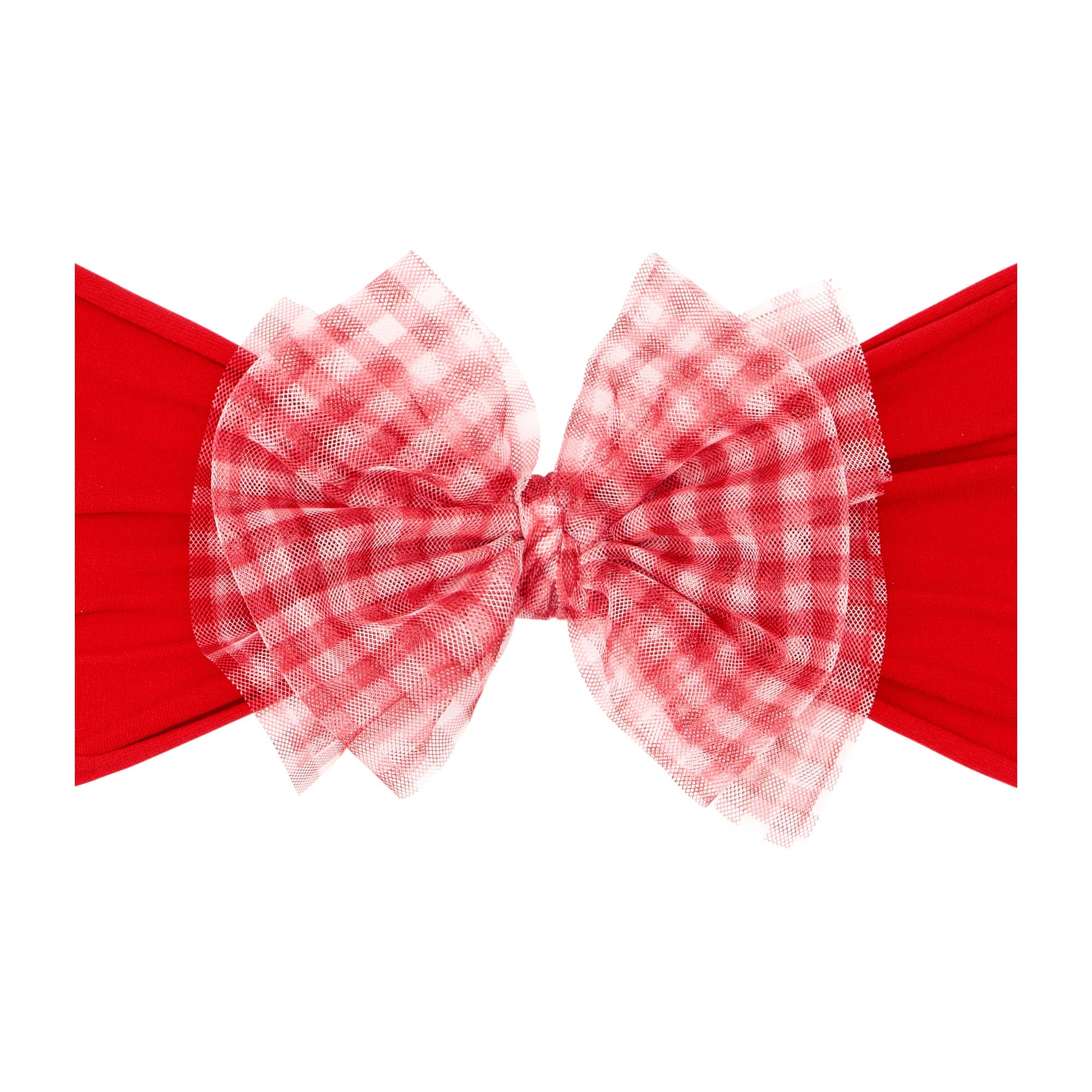 Baby Bling® Tulle FAB® soft nylon headband with tulle bow: Gingham Cherry Red - Lulu Bella Boutique