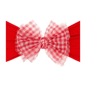Baby Bling® Tulle FAB® soft nylon headband with tulle bow: Gingham Cherry Red - Lulu Bella Boutique