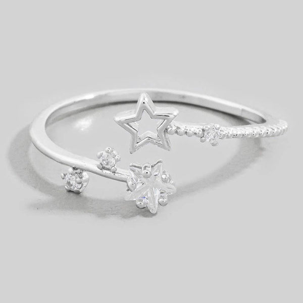 Gold Dipped Cz Double Star Open Ring