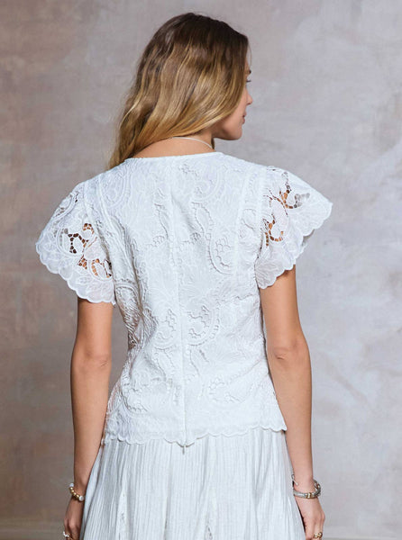 Lace Short Sleeve Peplum Blouse: White / XS - Lulu Bella Boutique