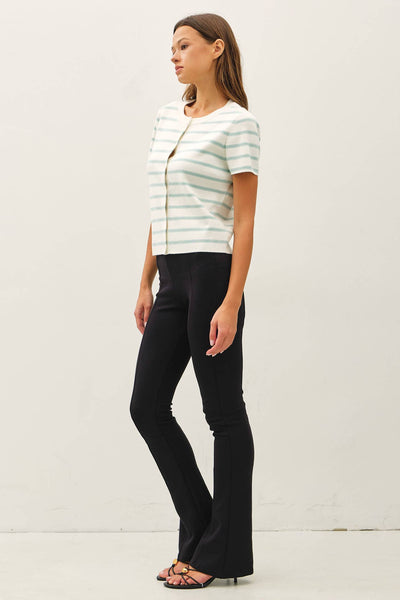 STRIPED SHORT SLEEVE CARDIGAN: SEAFOAM - Lulu Bella Boutique
