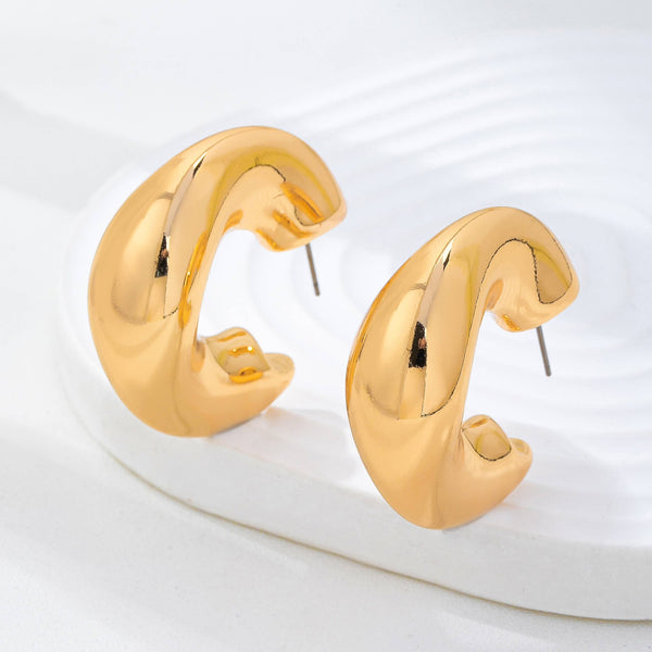 Bold Gold-Tone Chunky Dome Crescent Hoop Earrings | 80E62230: Gold - Lulu Bella Boutique
