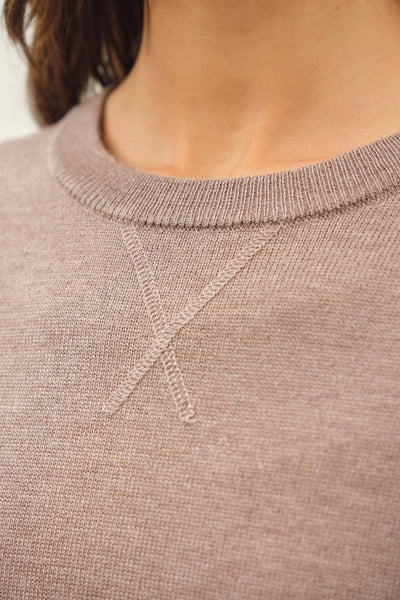 V-NOTCH STITCH CREW NECK SWEATER : MOCHA