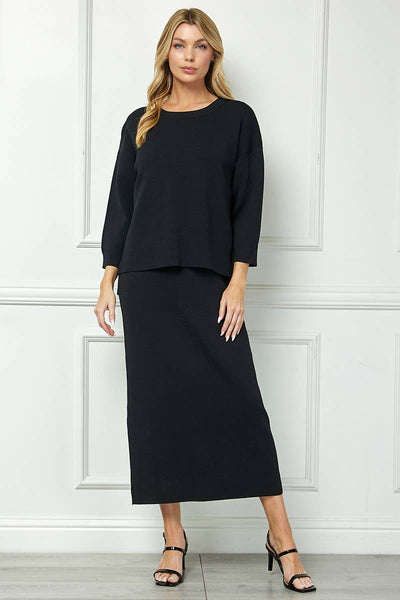 D5951 Cool-touch knit relaxed sweater dress: BLACK / S-M-L (2-2-2) - Lulu Bella Boutique