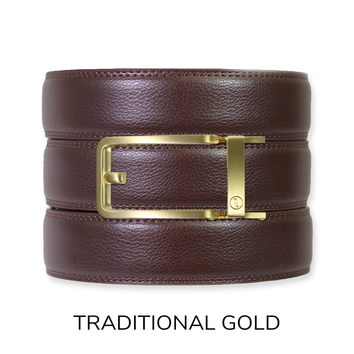 Espresso Leather Rachet Belt & Buckle Set: Traditional Gold - Lulu Bella Boutique