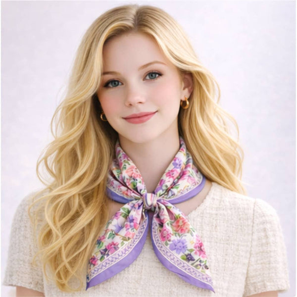 FLORAL PRINT SQUARE SCARF, WLQS 149: BLU - Lulu Bella Boutique