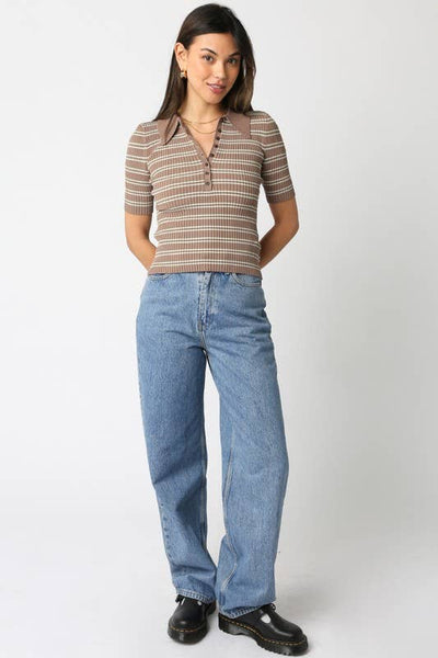 Ina Stripe Top: Truffle Sage