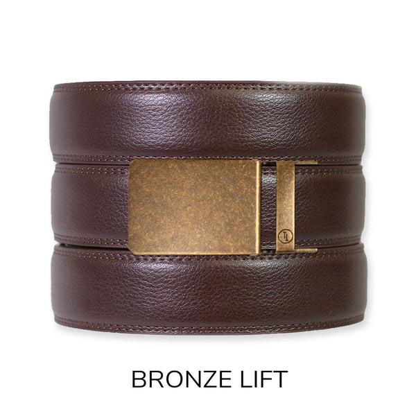 Espresso Leather Rachet Belt & Buckle Set: Traditional Gold - Lulu Bella Boutique
