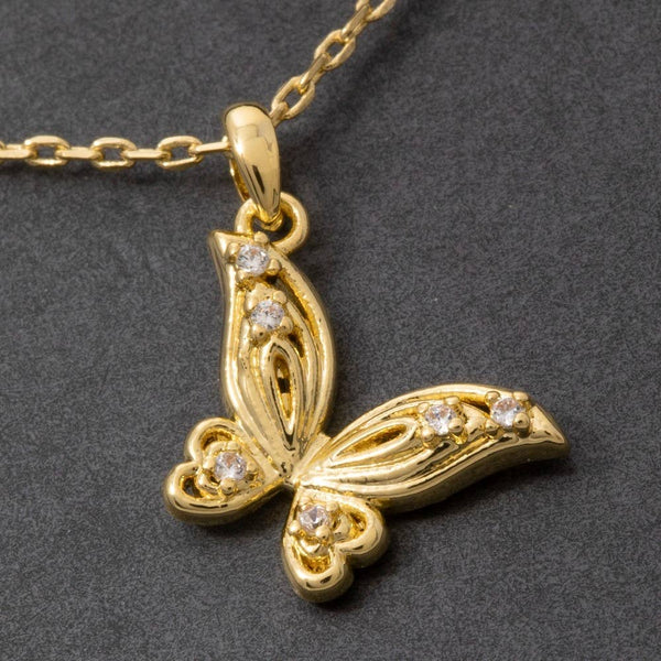 14K Gold Dipped Cz Butterfly Pendant Necklace: GD - Lulu Bella Boutique
