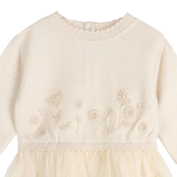 Clara Floral Knit Baby Tutu Dress (Organic Cotton): Ecru