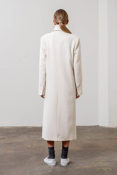 NOTCH COLLAR BUTTON FRONT LONG LINE COAT: CREAM