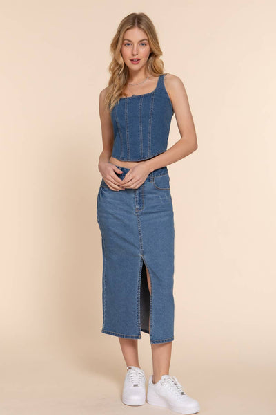 Front Lined Stretch Denim Cami Top - Lulu Bella Boutique