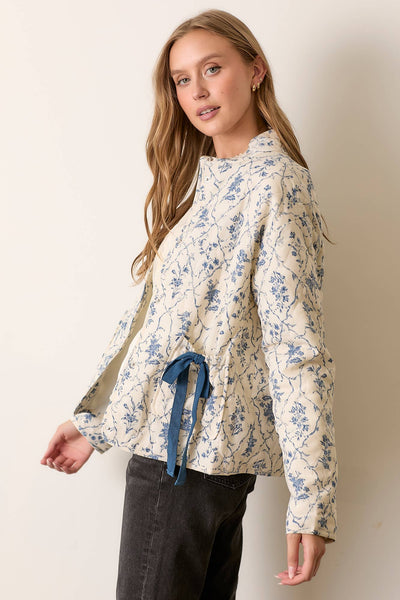 PRINTED PATTERN PADDED JACKET: CREAM MULTI / S