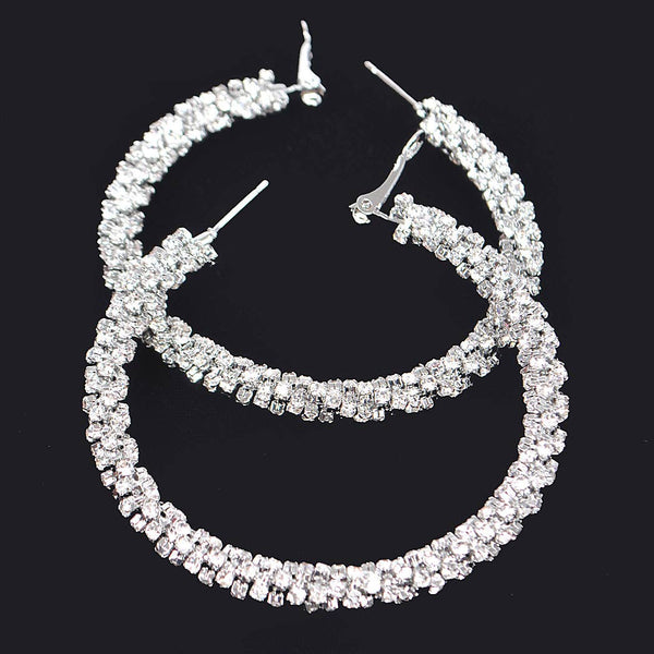 Filled Rhinestones Smaller Hoops: Silver