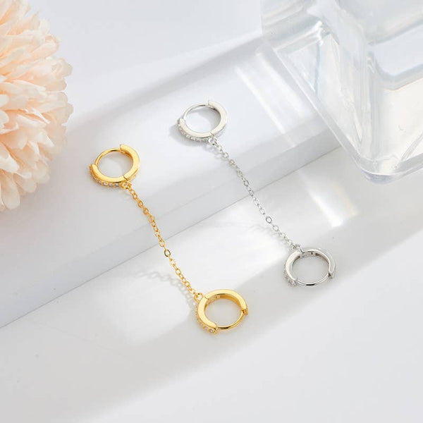 E128 double hoop chain earring, link earring, dangle earring: Silver-single