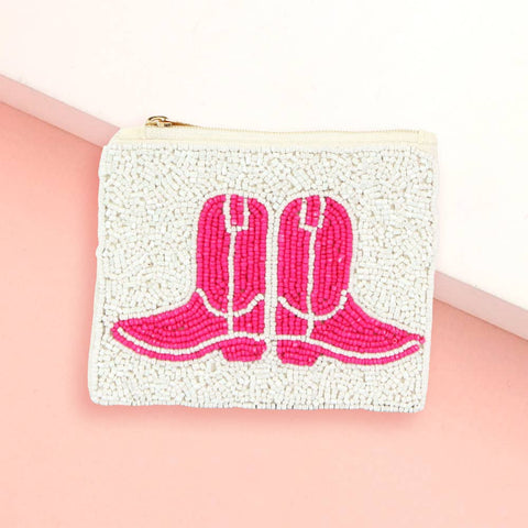 Western Cowboy Boots Seed Beaded Mini Pouch Bag - Lulu Bella Boutique