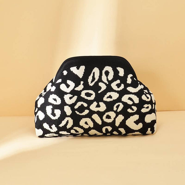 Leopard Print Knit Cosmetic Bag Knit Clutch: Black / M - Lulu Bella Boutique