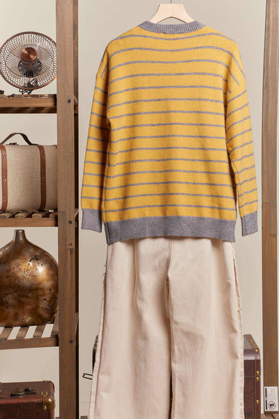 Daisy Patched Striped Sweater: Mustard / S