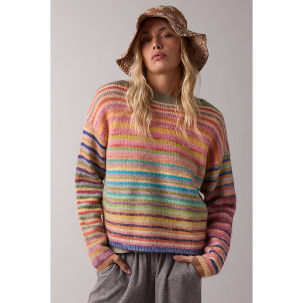 RAINBOW KNIT SWEATER / WL25-11416: SKY/PURPLE / S - Lulu Bella Boutique