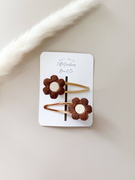 Flower Hair Clips- Set of 2 : Yellow - Lulu Bella Boutique