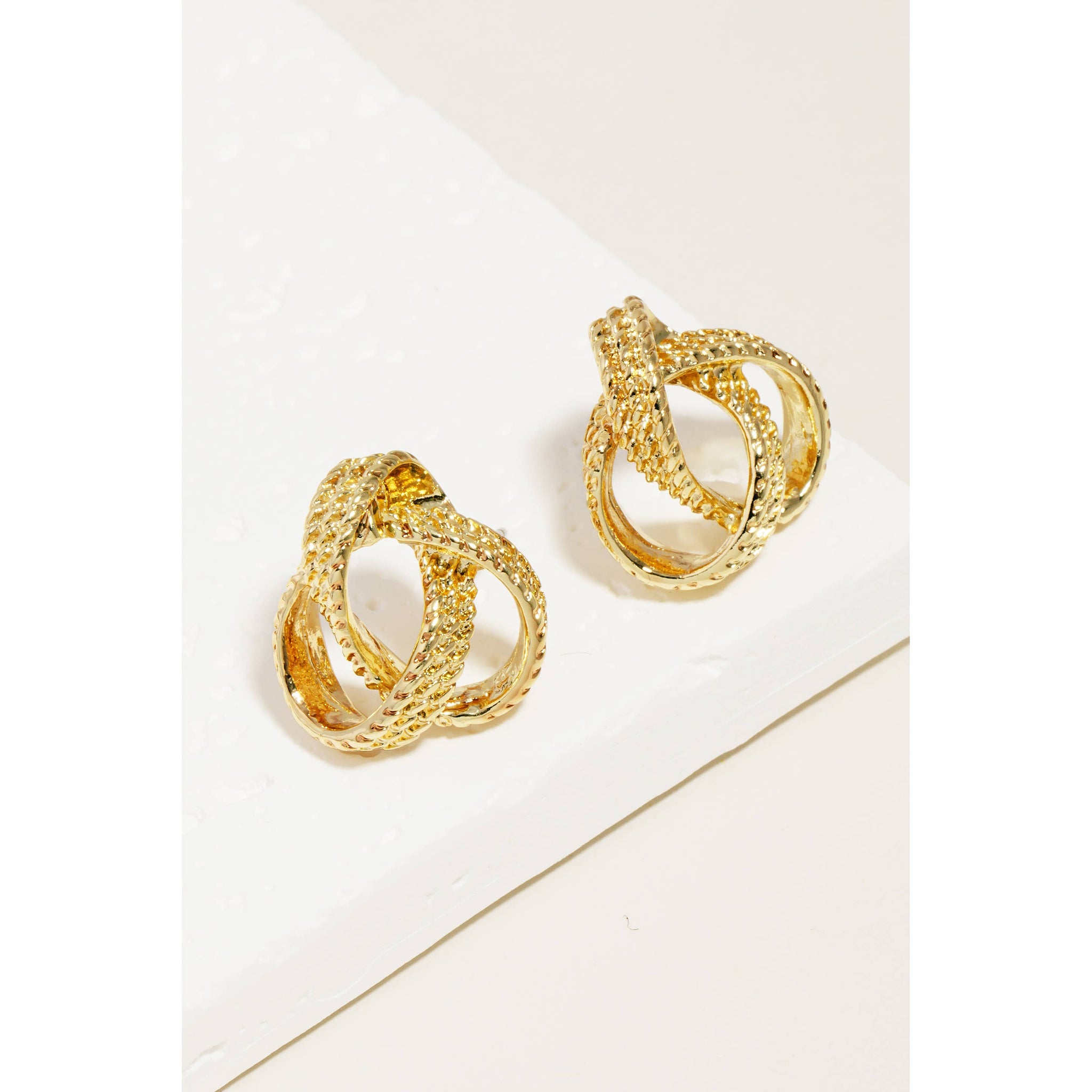 Textured Metallic Tangled Hoop Stud Earrings: G - Lulu Bella Boutique